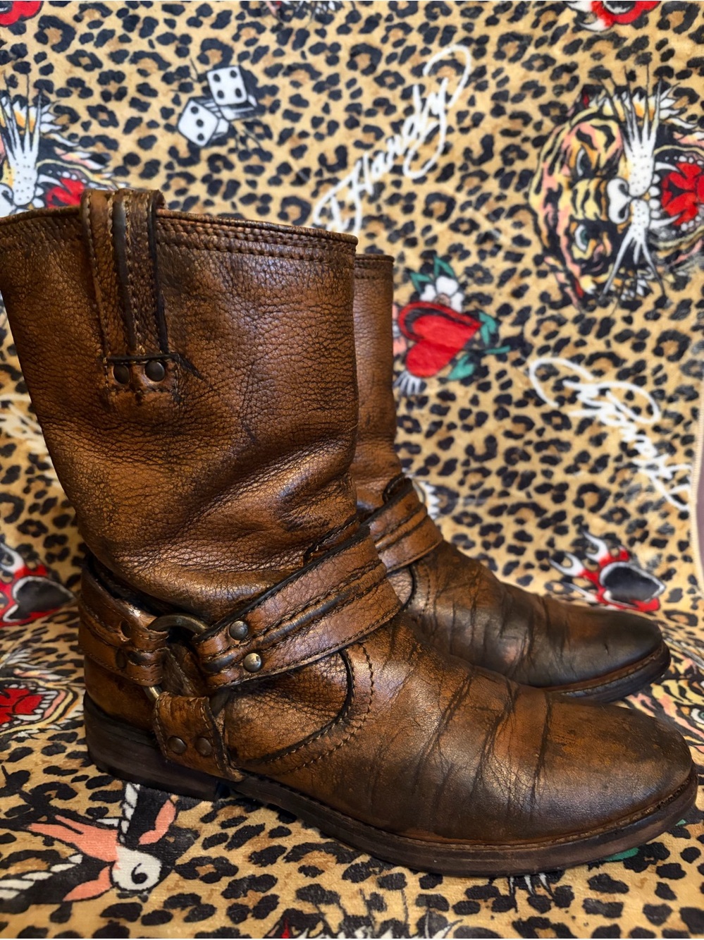 VINTAGE FRYE RARE Maxine Trapunto Brown Leather Harness Boots Women's style#7792 - Picture 10 of 10
